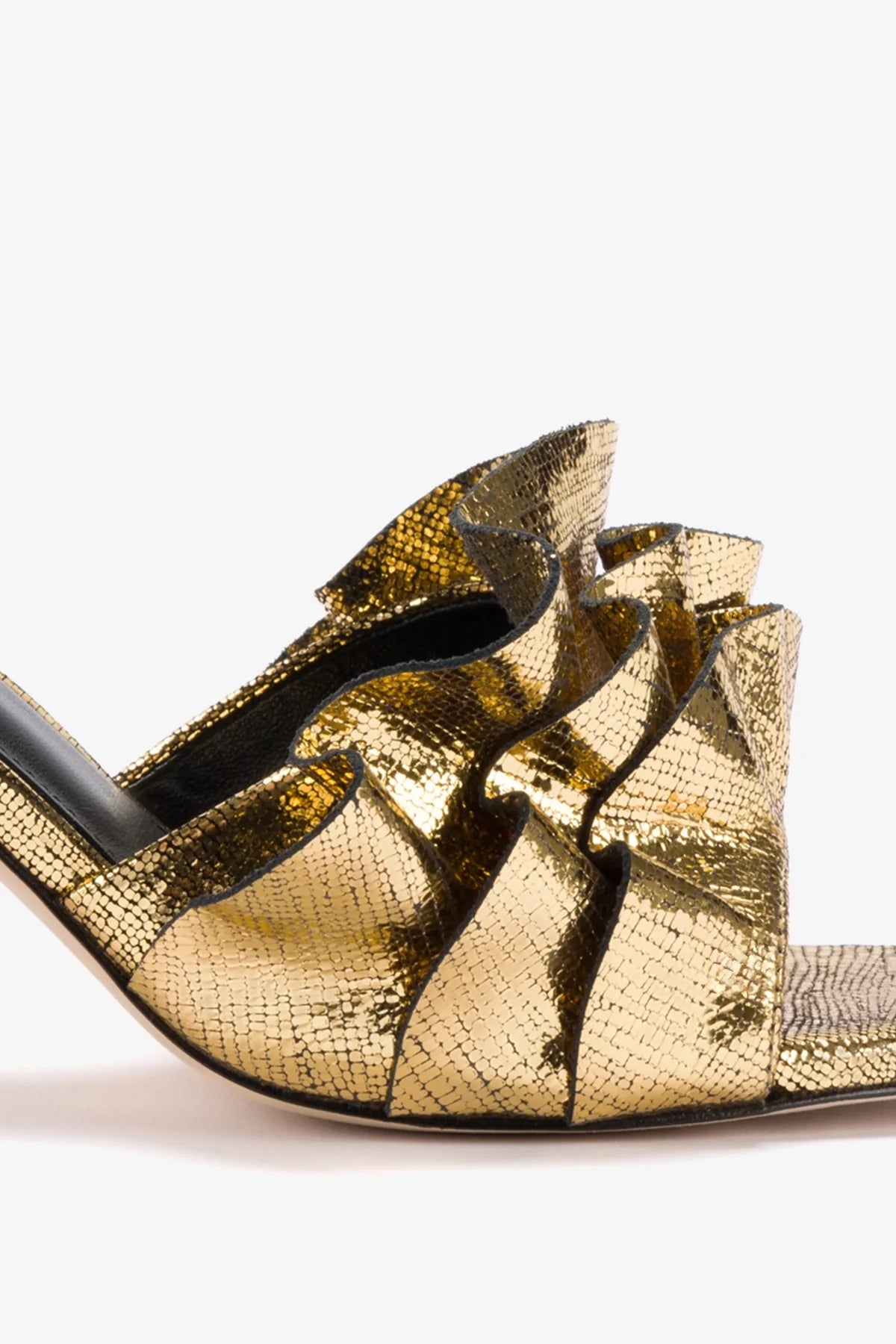 Selena Ruffle Sandal In Gold Cracked Metallic Leather - Image 4