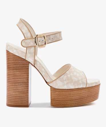 Vanessa Platform Sandal In Dual Printed Beige Saffiano Leather