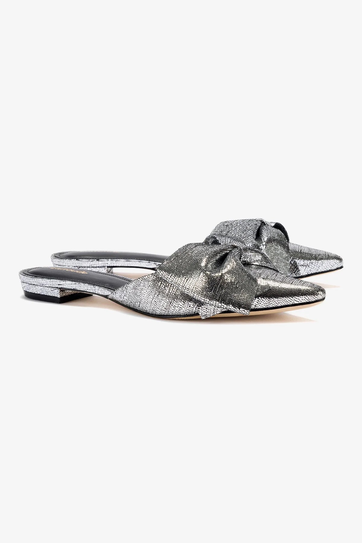 Elle Flat Mule In Silver Cracked Metallic Leather - Image 2
