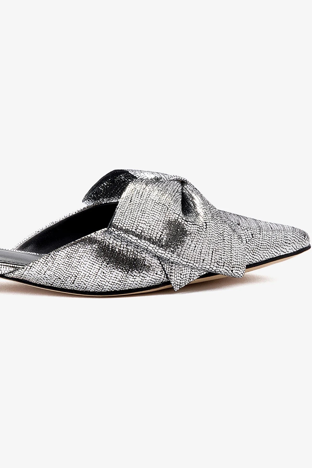 Elle Flat Mule In Silver Cracked Metallic Leather - Image 4