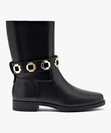 Milan Flat Bootie In Black Water Resistant Leather