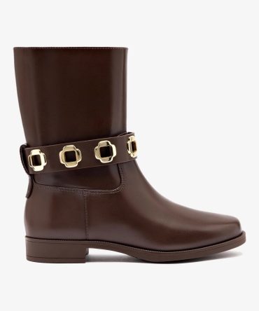 Milan Flat Bootie In Brown Water Resistant Leather