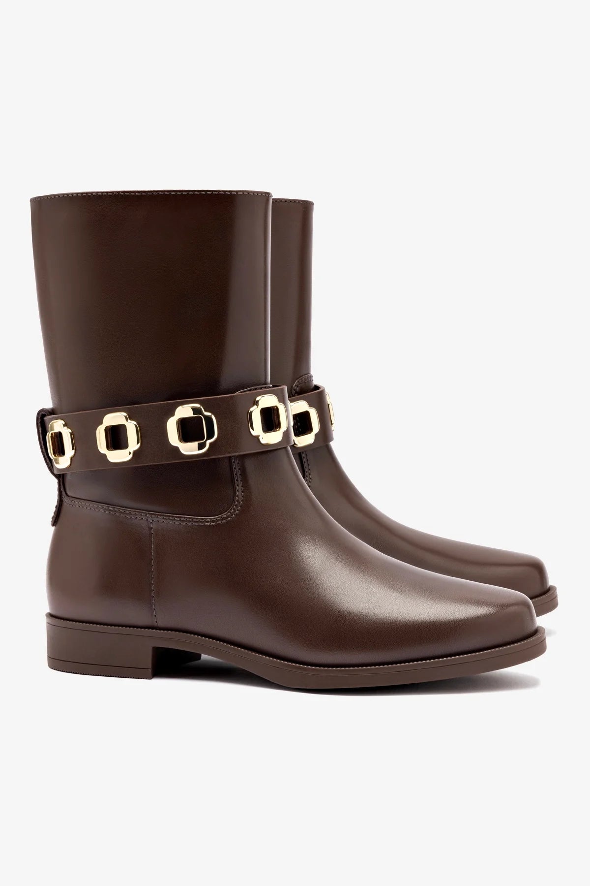 Milan Flat Bootie In Brown Water Resistant Leather - Image 2