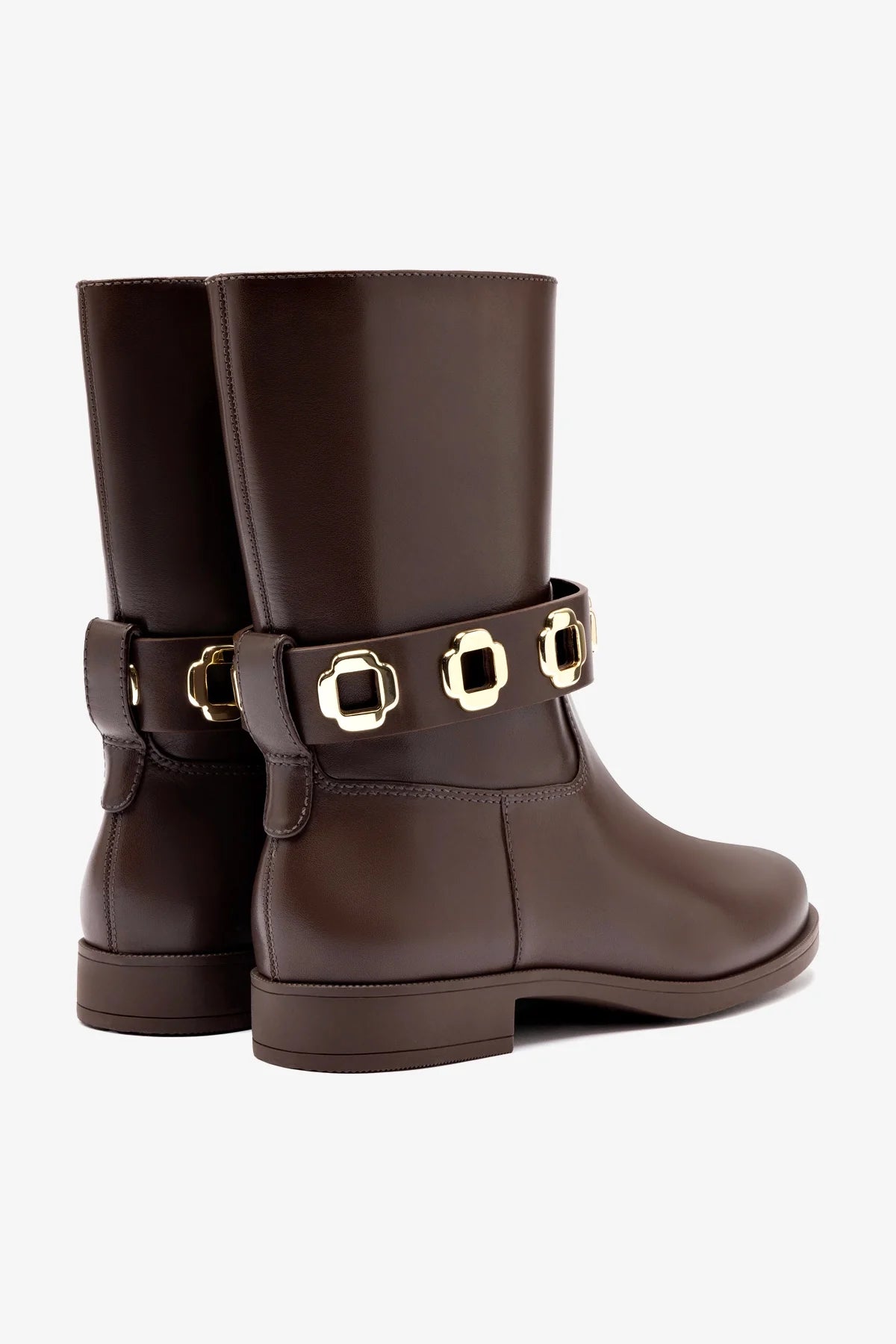 Milan Flat Bootie In Brown Water Resistant Leather - Image 3