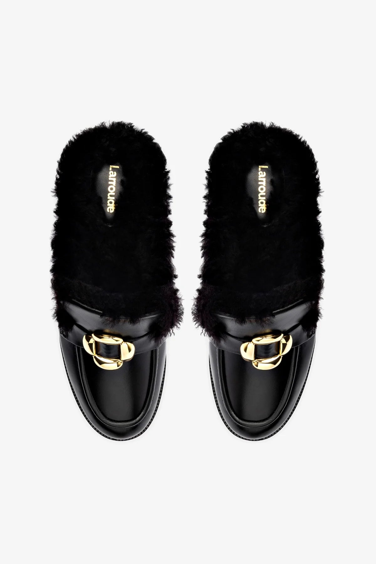 Bobbie Mule In Black Leather and Black Shearling - Image 3