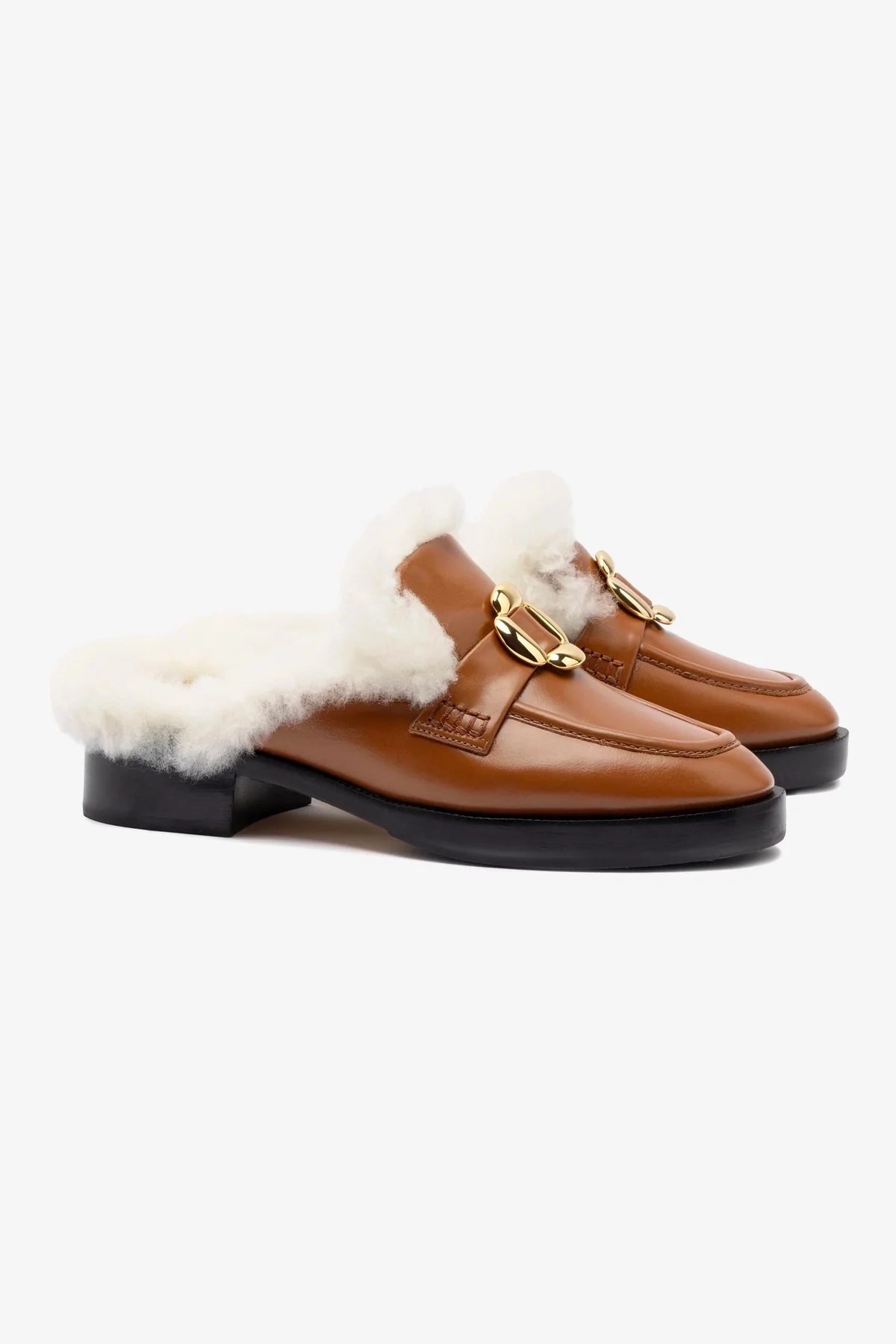 Bobbie Mule In Caramel Leather and Natural Shearling - Image 2