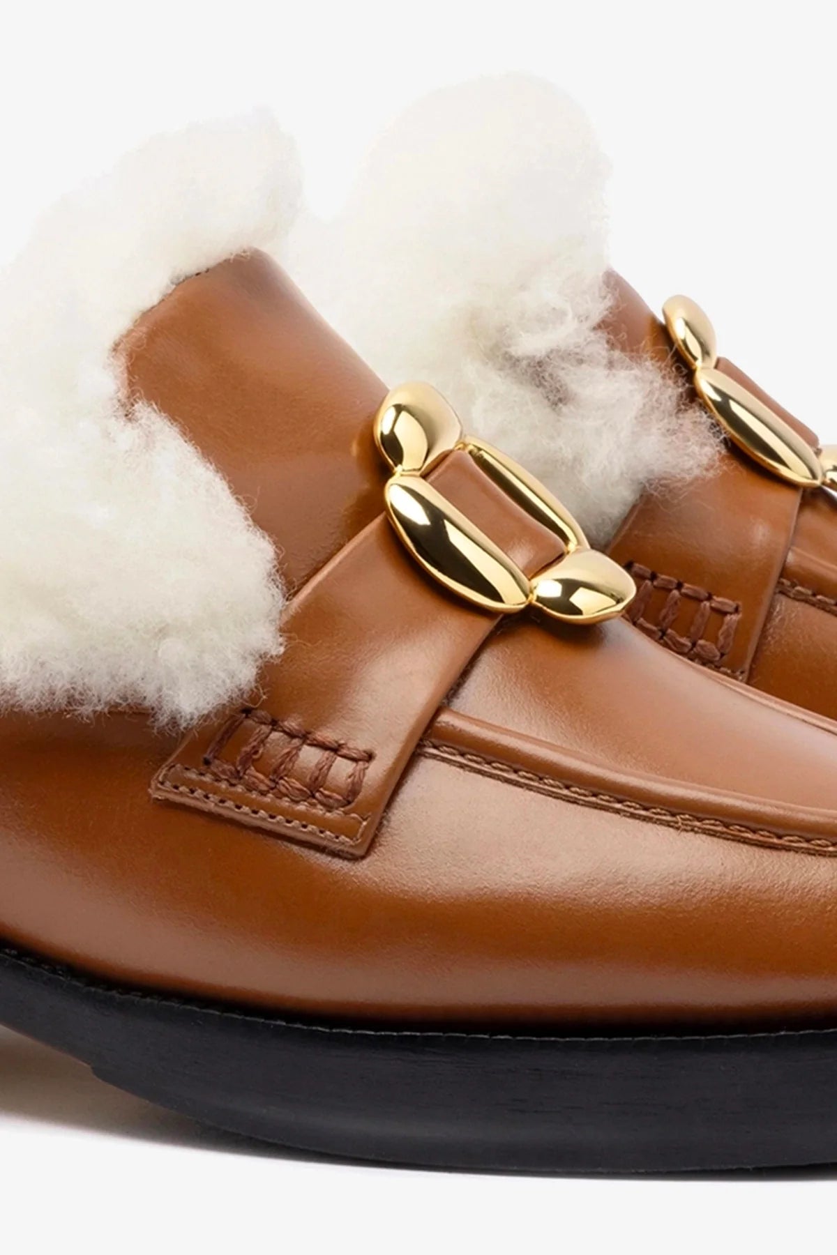 Bobbie Mule In Caramel Leather and Natural Shearling - Image 4