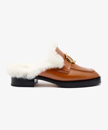 Bobbie Mule In Caramel Leather and Natural Shearling