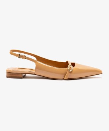 Ines Flat In Tan Patent Leather