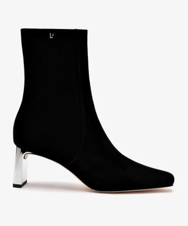 Alexis Bootie In Black Suede and Silver Heel