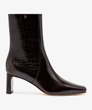 Alexis Bootie In Dark Croco Embroided Leather