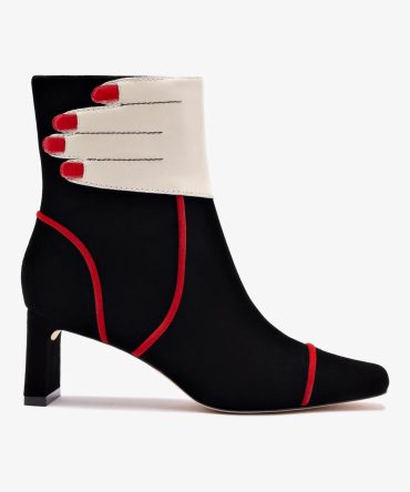 Larroudé x Libertine Hand Boot In Black, Ivory and Scarlet Leather
