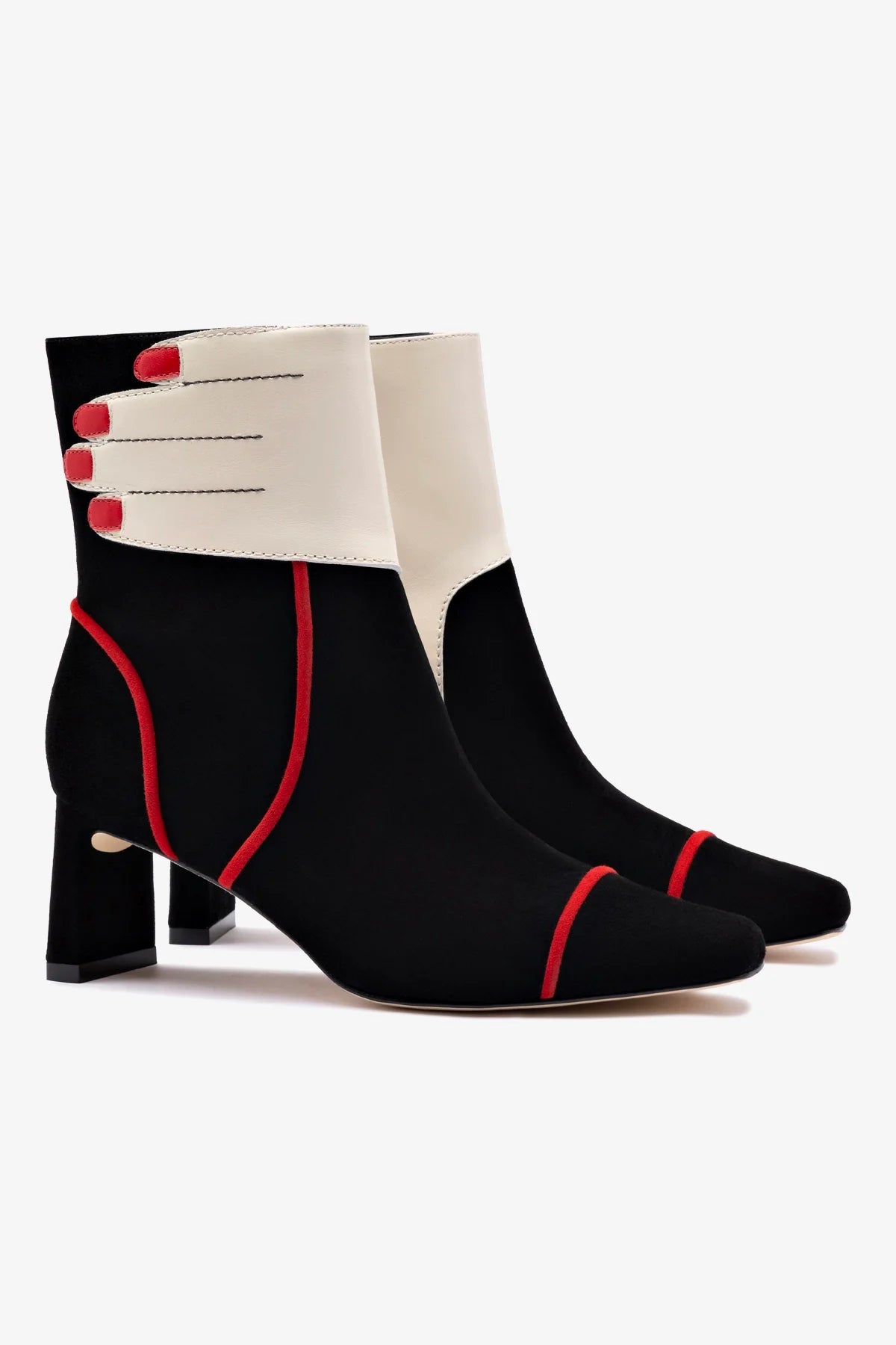Larroudé x Libertine Hand Boot In Black, Ivory and Scarlet Leather - Image 2