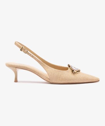 Larroudé x Libertine Eye Pump Lo In Beige Raffia