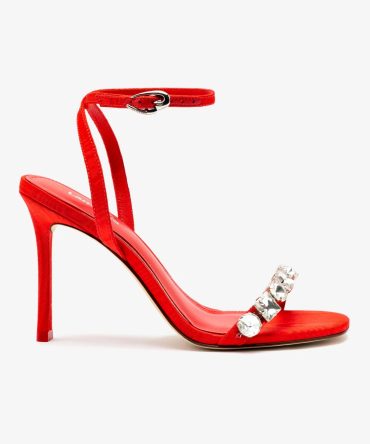 Calypso Sandal In Red Fabric and Crystals