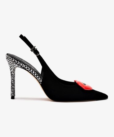 Larroudé x Libertine Lips Pump Hi In Black Suede and Crystals