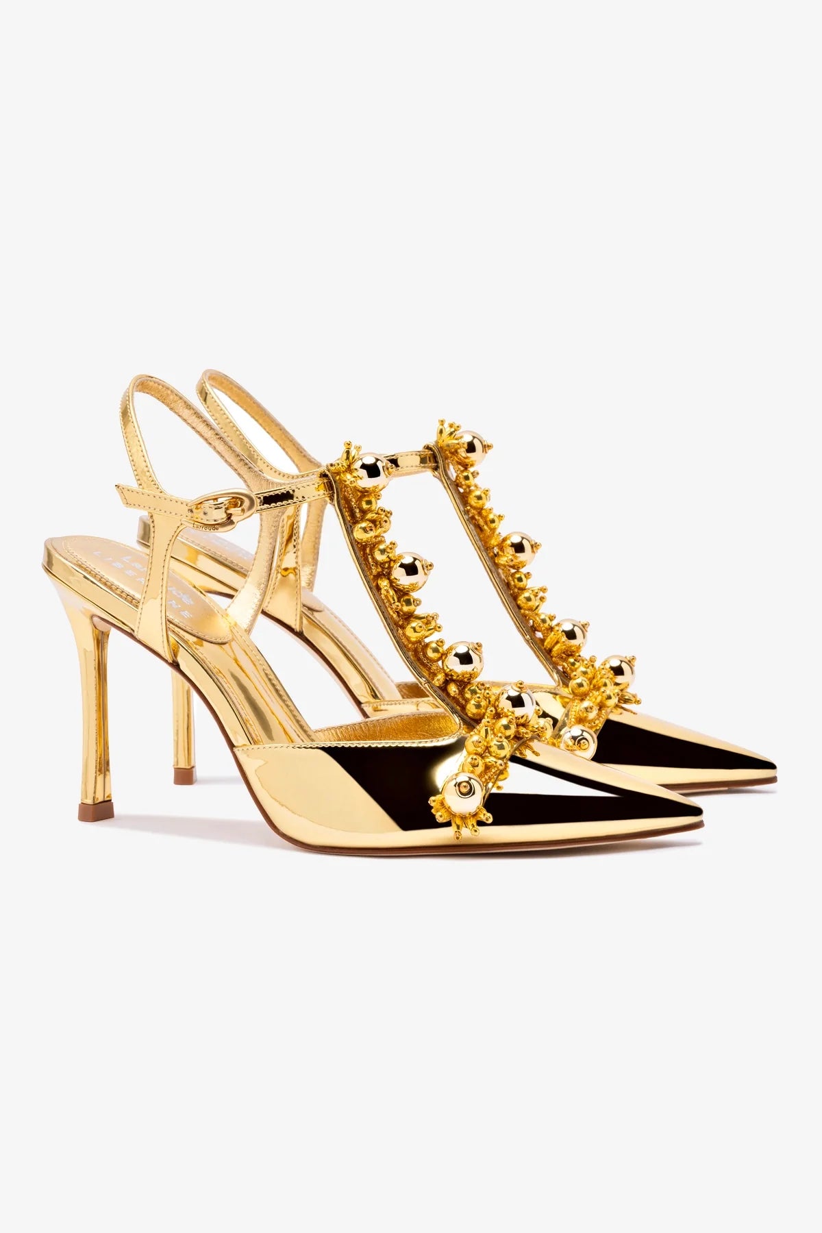 Larroudé x Libertine Pump In Gold Specchio and Golden Balls - Image 2