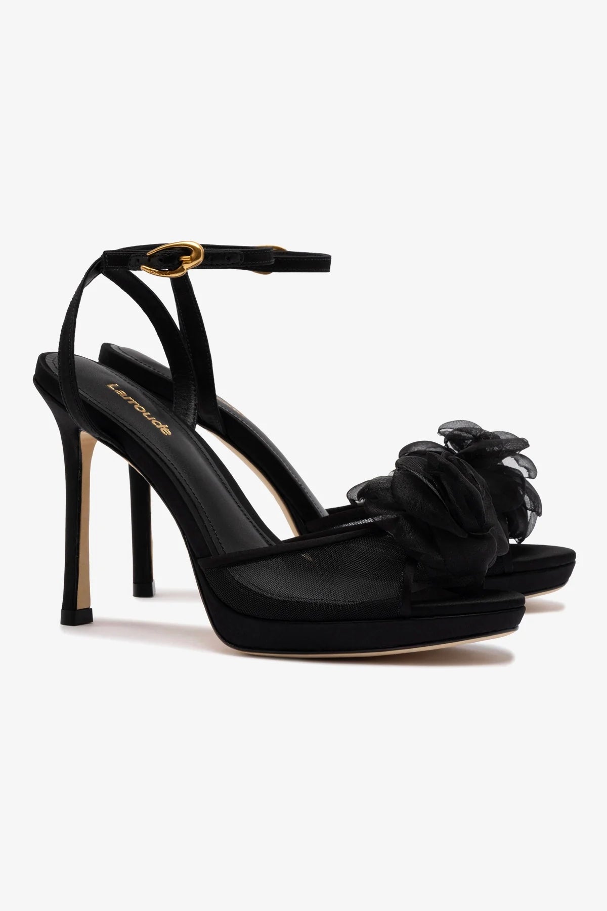 Salma Platform Sandal In Black Satin - Image 2