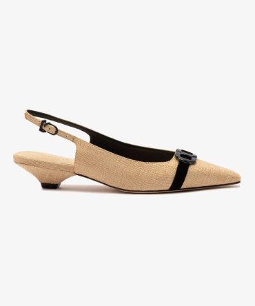 Franca Pump In Beige Raffia and Black Trimming