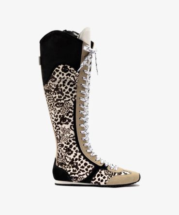 Larroudé x Jonathan Cohen Flat Hi Sneaker Boot In Cheetah Black Suede