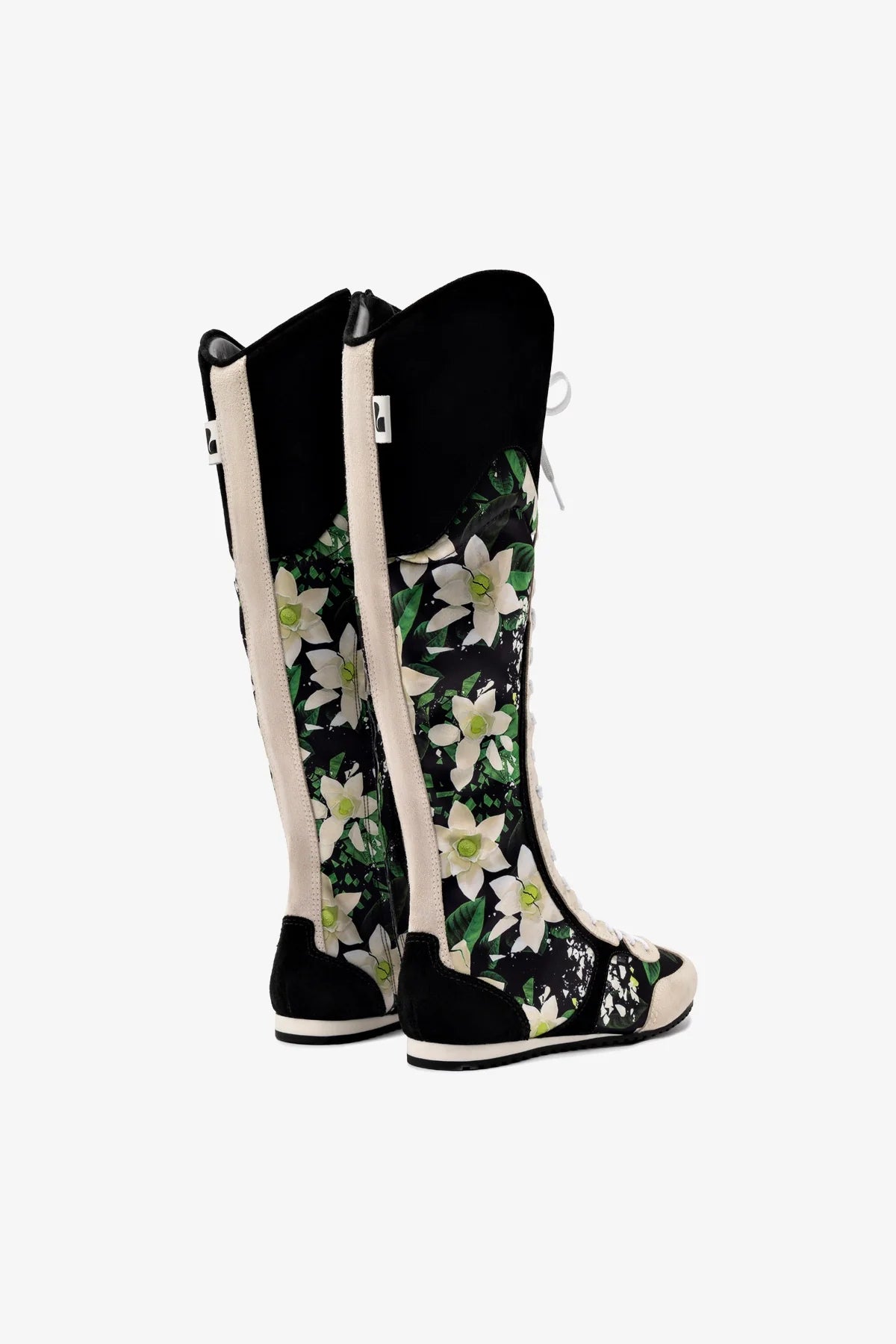 Larroudé x Jonathan Cohen Flat Hi Sneaker Boot In Black Gardenias Satin And Black Suede - Image 3