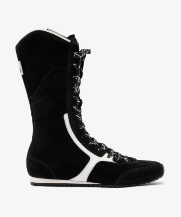 Larroudé x Jonathan Cohen Flat Lo Sneaker Boot In Black Suede and White Leather