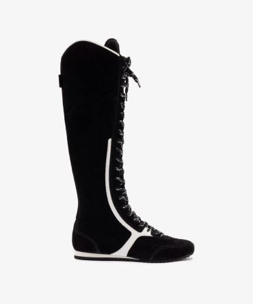 Larroudé x Jonathan Cohen Flat Hi Sneaker Boot In Black Suede and White Leather
