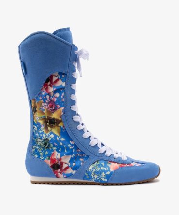 Larroudé x Jonathan Cohen Flat Lo Sneaker Boot In Dodger Blue and Gardenias Colored Satin