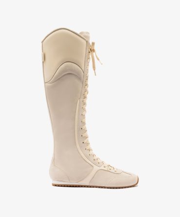 Larroudé x Jonathan Cohen Flat Hi Sneaker Boot In Mushroom Grey Suede and Ivory Leather