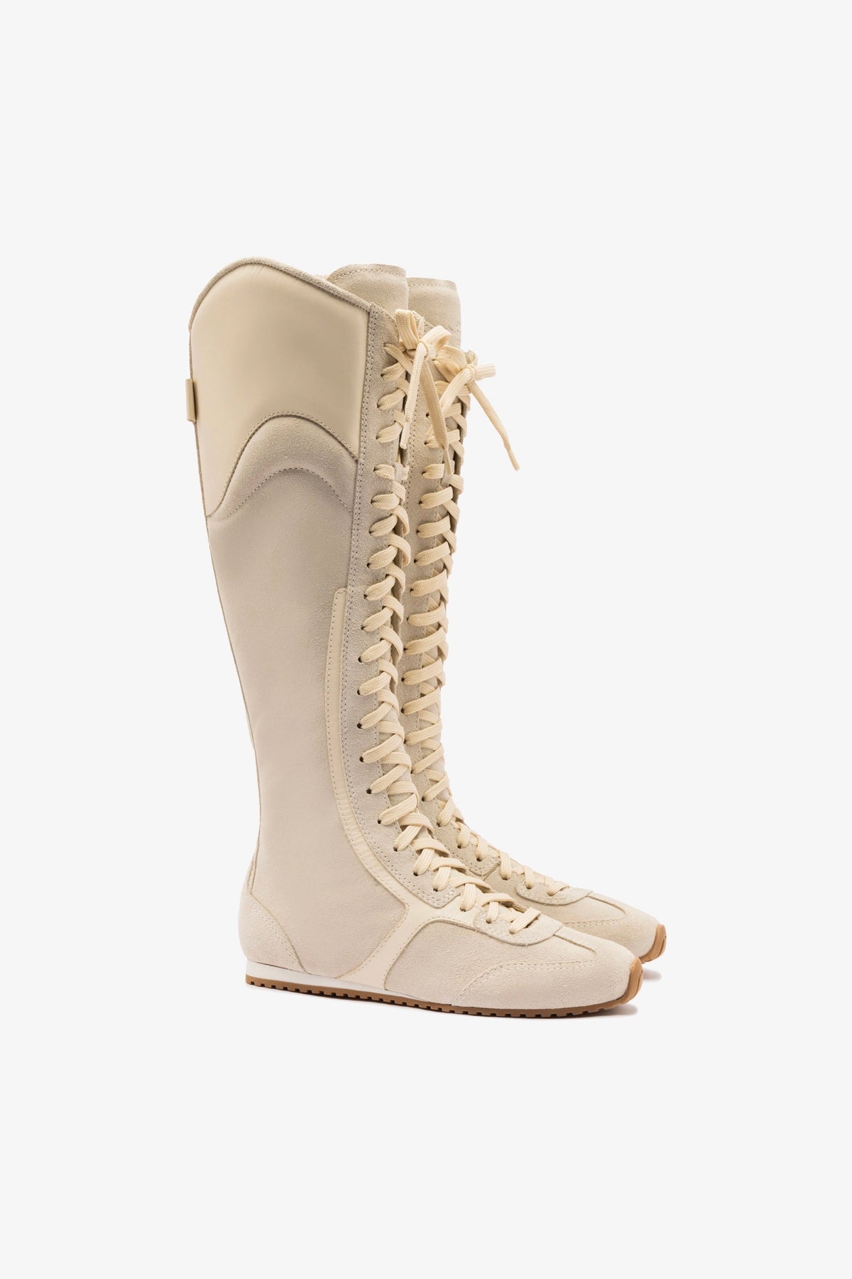 Larroudé x Jonathan Cohen Flat Hi Sneaker Boot In Mushroom Grey Suede and Ivory Leather - Image 2
