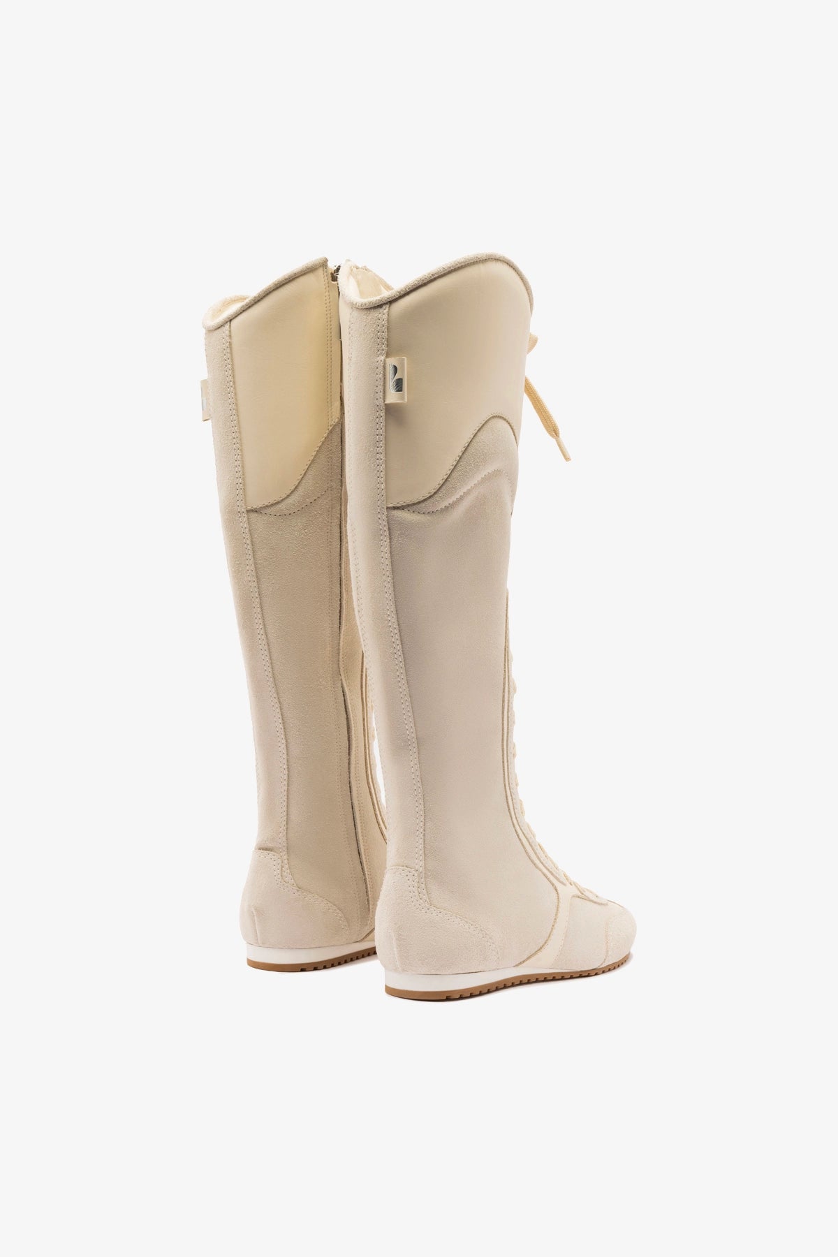 Larroudé x Jonathan Cohen Flat Hi Sneaker Boot In Mushroom Grey Suede and Ivory Leather - Image 3