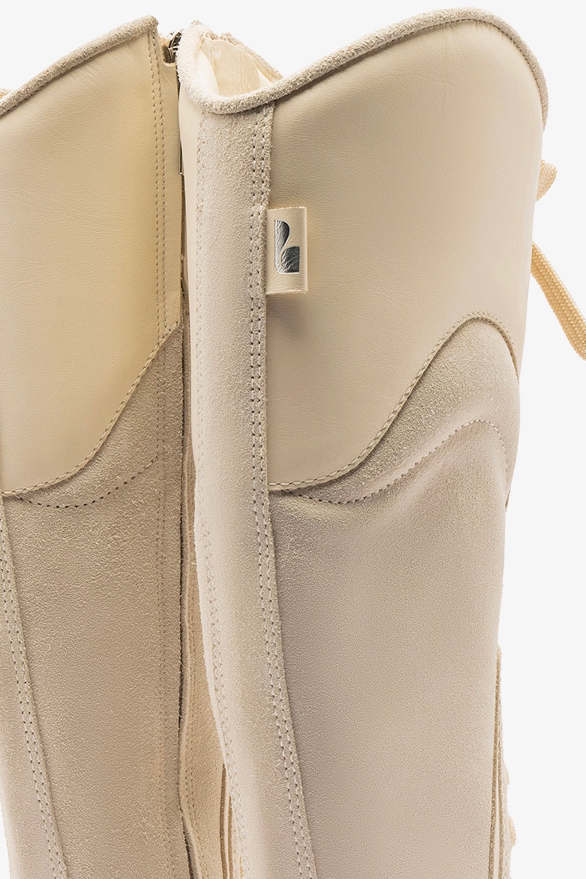 Larroudé x Jonathan Cohen Flat Hi Sneaker Boot In Mushroom Grey Suede and Ivory Leather - Image 4