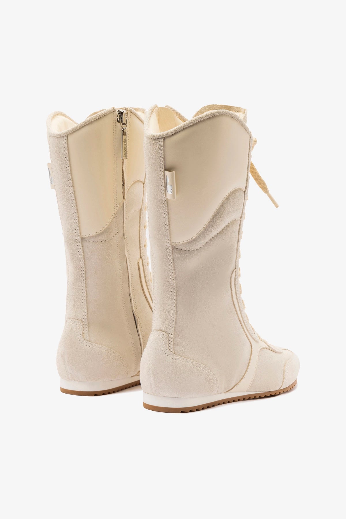 Larroudé x Jonathan Cohen Flat Lo Sneaker Boot In Mushroom Grey Suede and Ivory Leather - Image 3