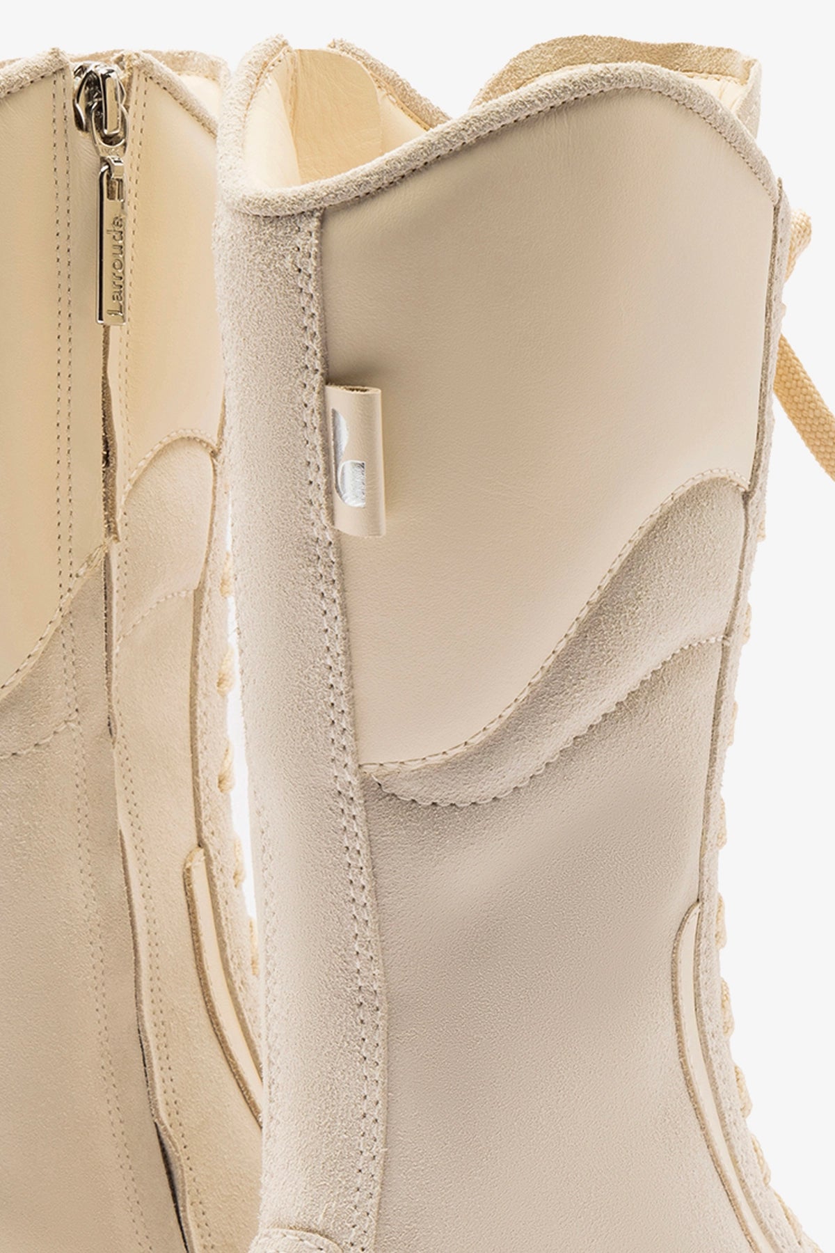 Larroudé x Jonathan Cohen Flat Lo Sneaker Boot In Mushroom Grey Suede and Ivory Leather - Image 4