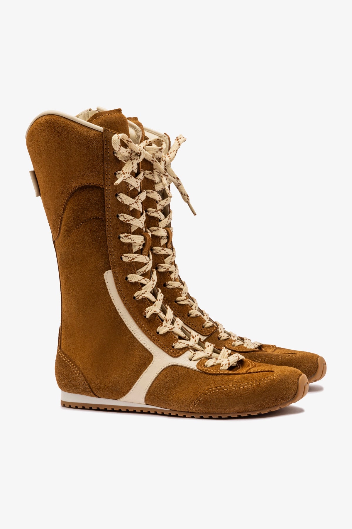 Larroudé x Jonathan Cohen Flat Lo Sneaker Boot In Russet Suede and Ivory Leather - Image 2