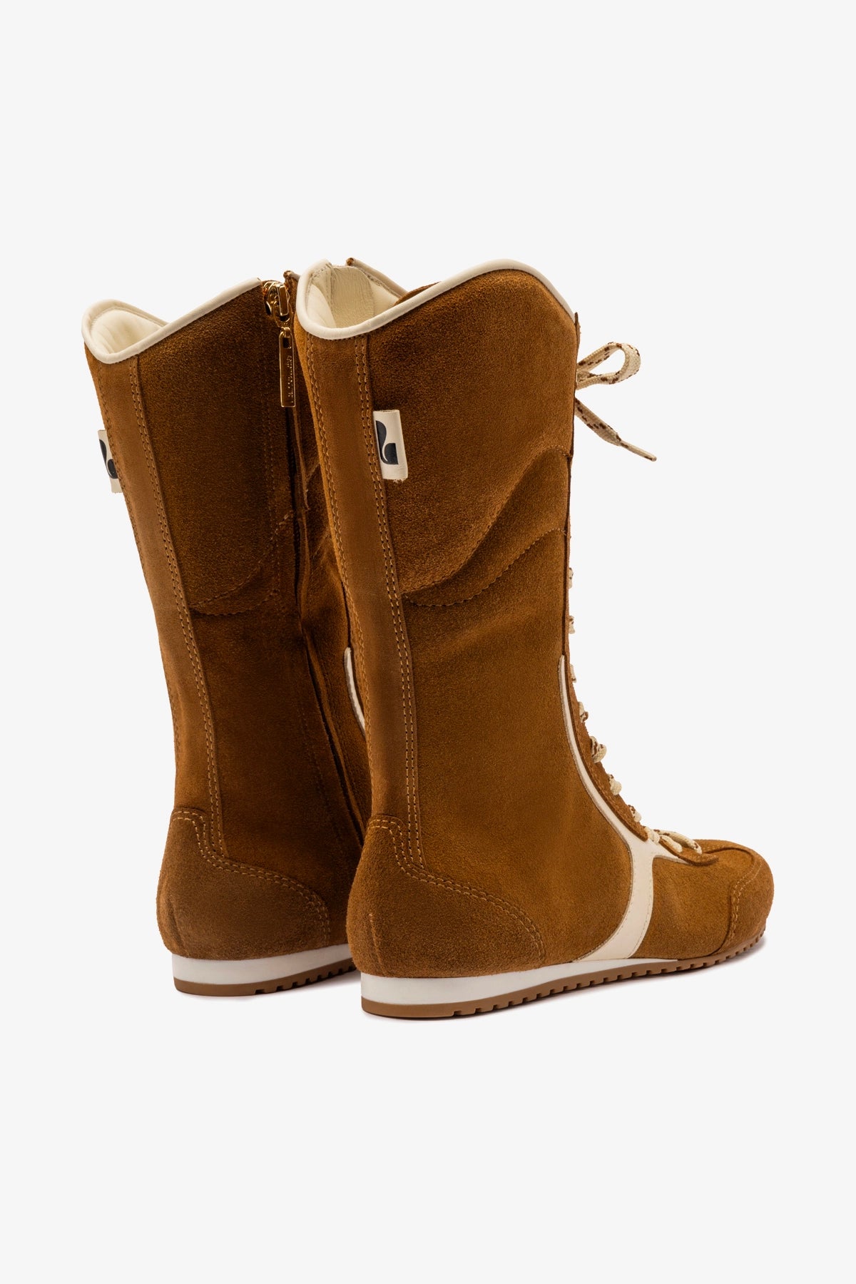 Larroudé x Jonathan Cohen Flat Lo Sneaker Boot In Russet Suede and Ivory Leather - Image 3