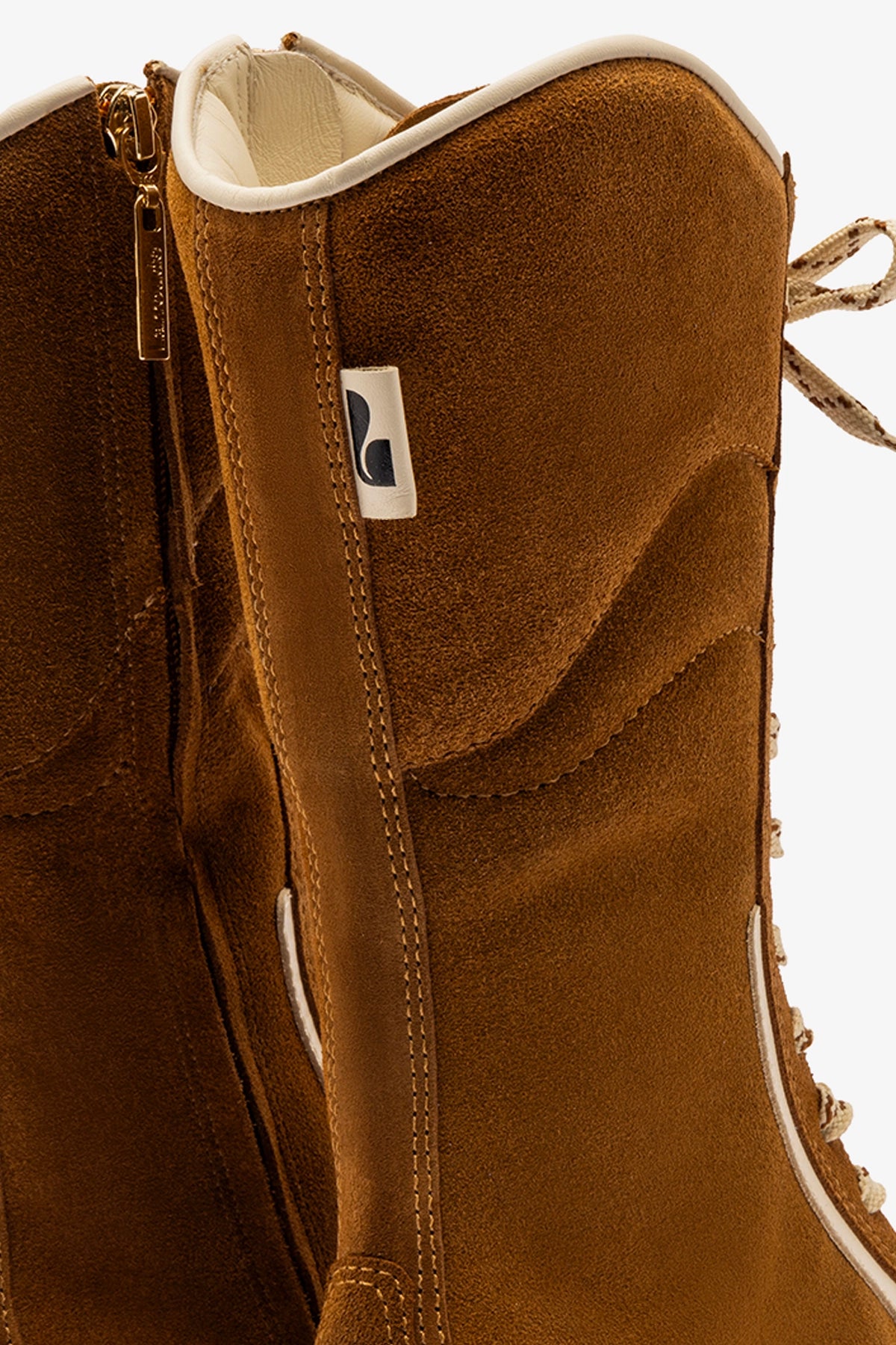 Larroudé x Jonathan Cohen Flat Lo Sneaker Boot In Russet Suede and Ivory Leather - Image 4