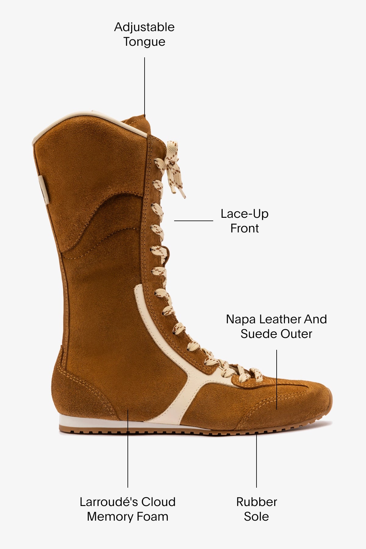 Larroudé x Jonathan Cohen Flat Lo Sneaker Boot In Russet Suede and Ivory Leather - Image 5