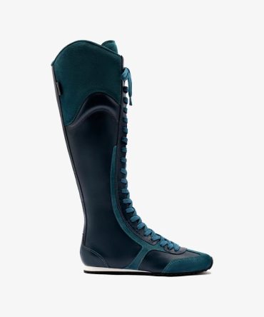 Larroudé x Jonathan Cohen Flat Hi Sneaker Boot In Teal Suede