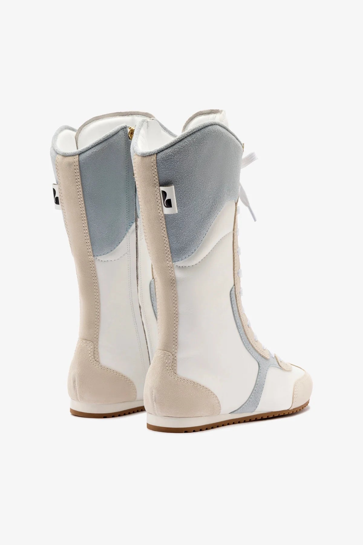 Larroudé x Jonathan Cohen Flat Lo Sneaker Boot In White Leather, Maya and Mushroom Grey Suede - Image 3