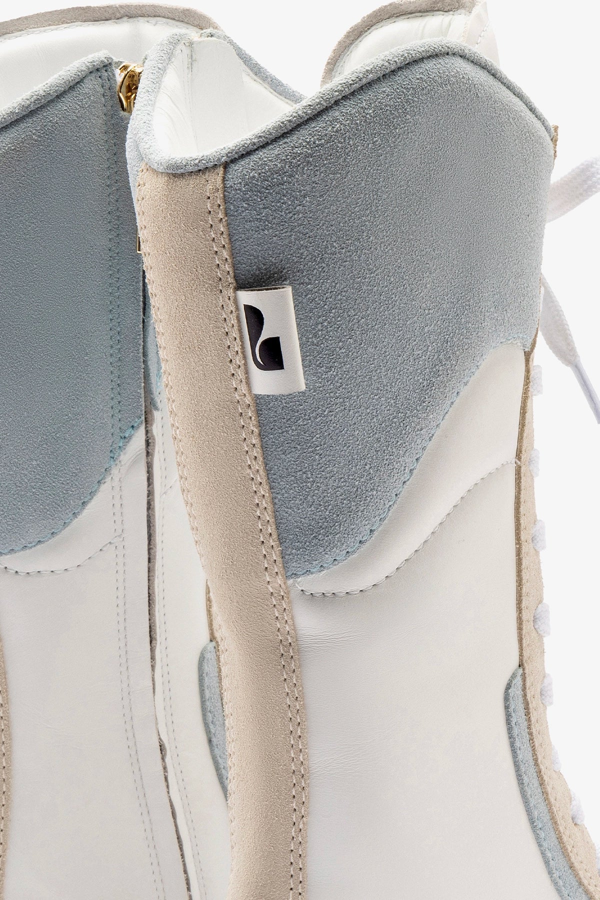 Larroudé x Jonathan Cohen Flat Lo Sneaker Boot In White Leather, Maya and Mushroom Grey Suede - Image 4