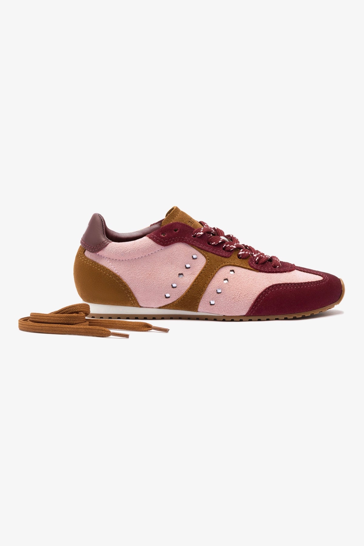 Stella Sneaker In Tulip, Russet and Wine Suede and Silver Metallic Leather - Image 5