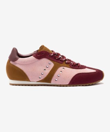 Stella Sneaker In Tulip, Russet and Wine Suede and Silver Metallic Leather