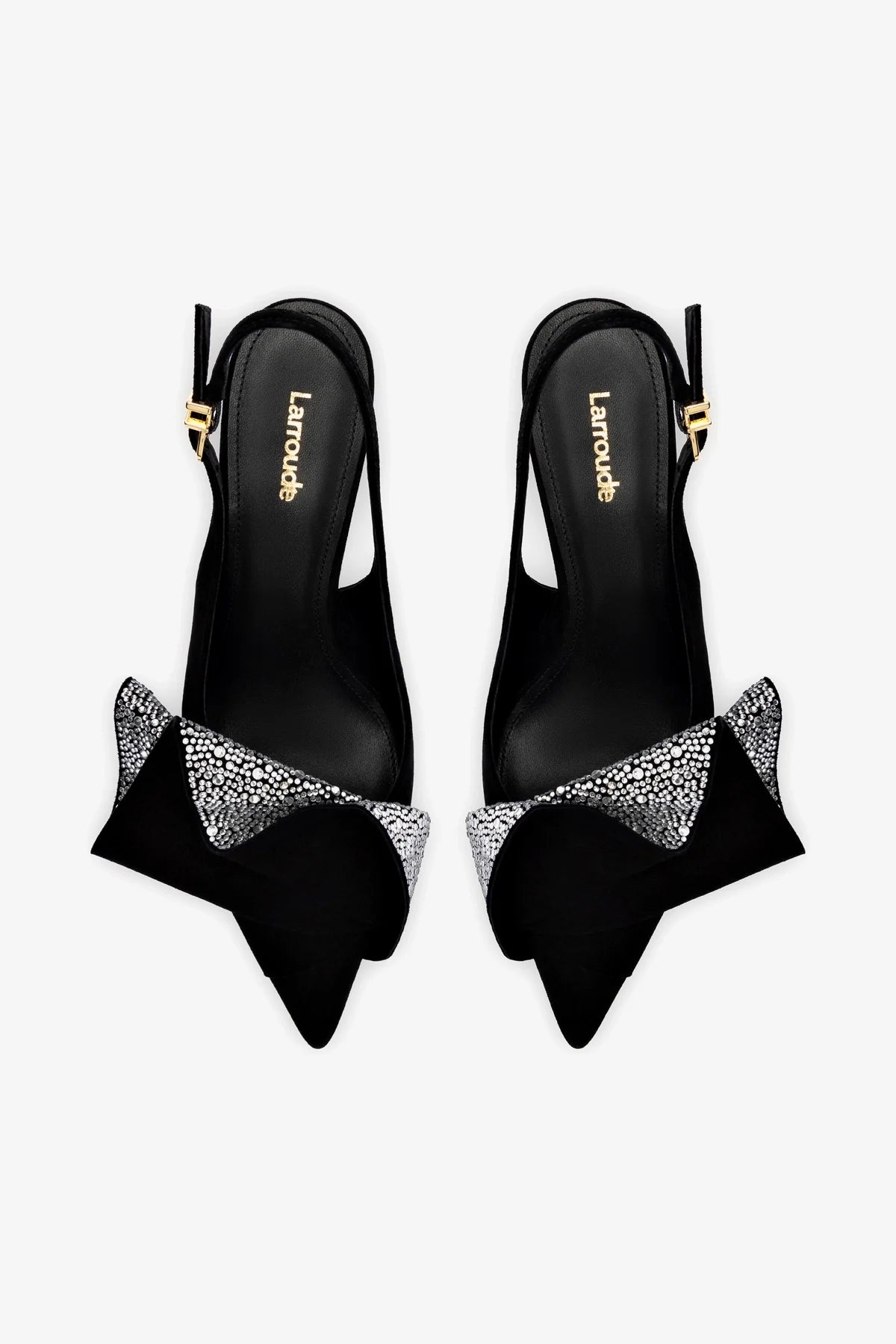 Loulou Ruffle Pump In Black Suede and Crystals - Image 3