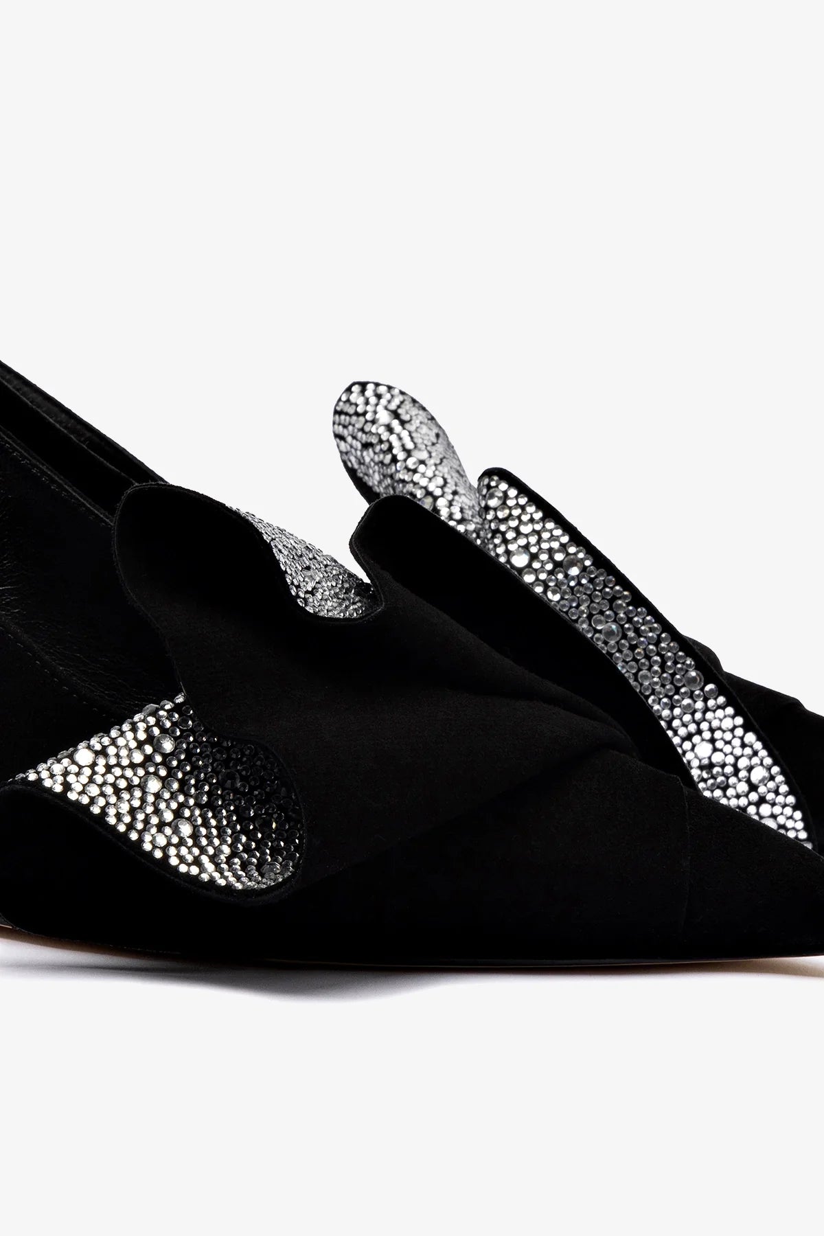 Loulou Ruffle Pump In Black Suede and Crystals - Image 4
