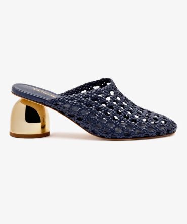 Dew Drop Macrame Mule In Navy Leather