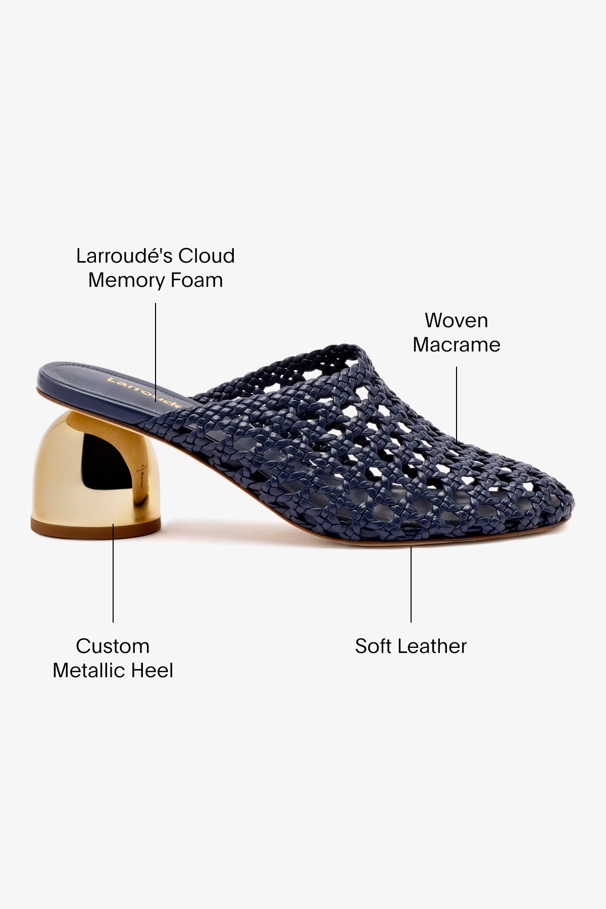 Dew Drop Macrame Mule In Navy Leather - Image 5