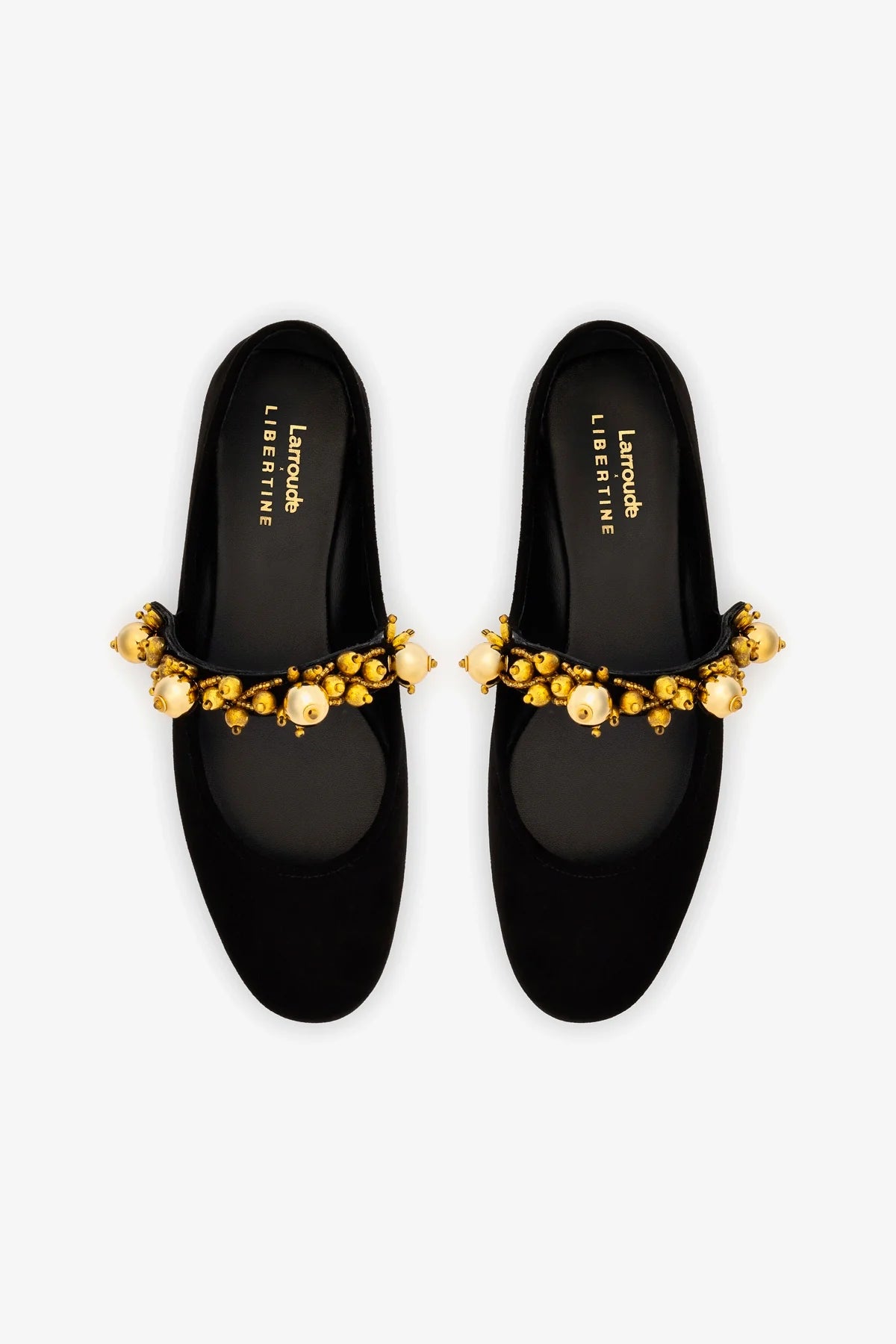 Larroudé x Libertine Verona In Black Suede and Golden Balls - Image 3