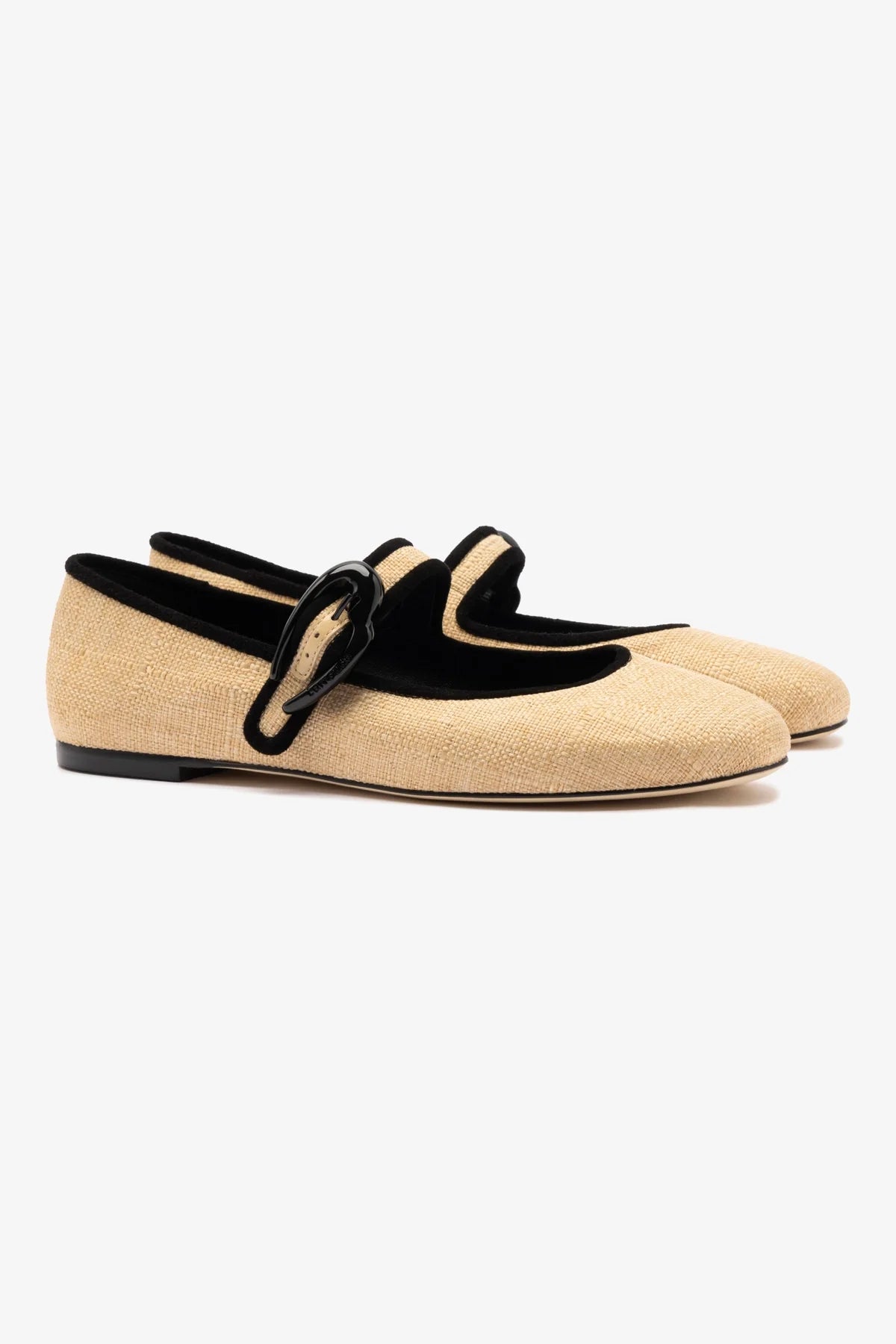 Verona Ballet Flat In Beige Raffia and Black Trimming - Image 2