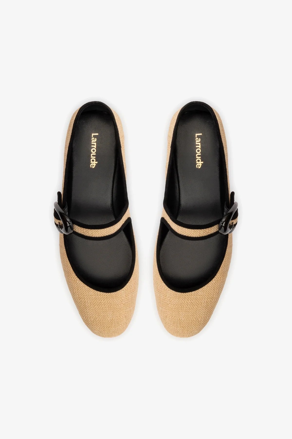 Verona Ballet Flat In Beige Raffia and Black Trimming - Image 3